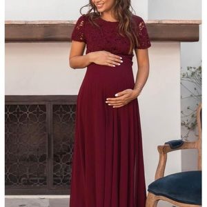 Pink Blush Burgundy crochet top evening gown